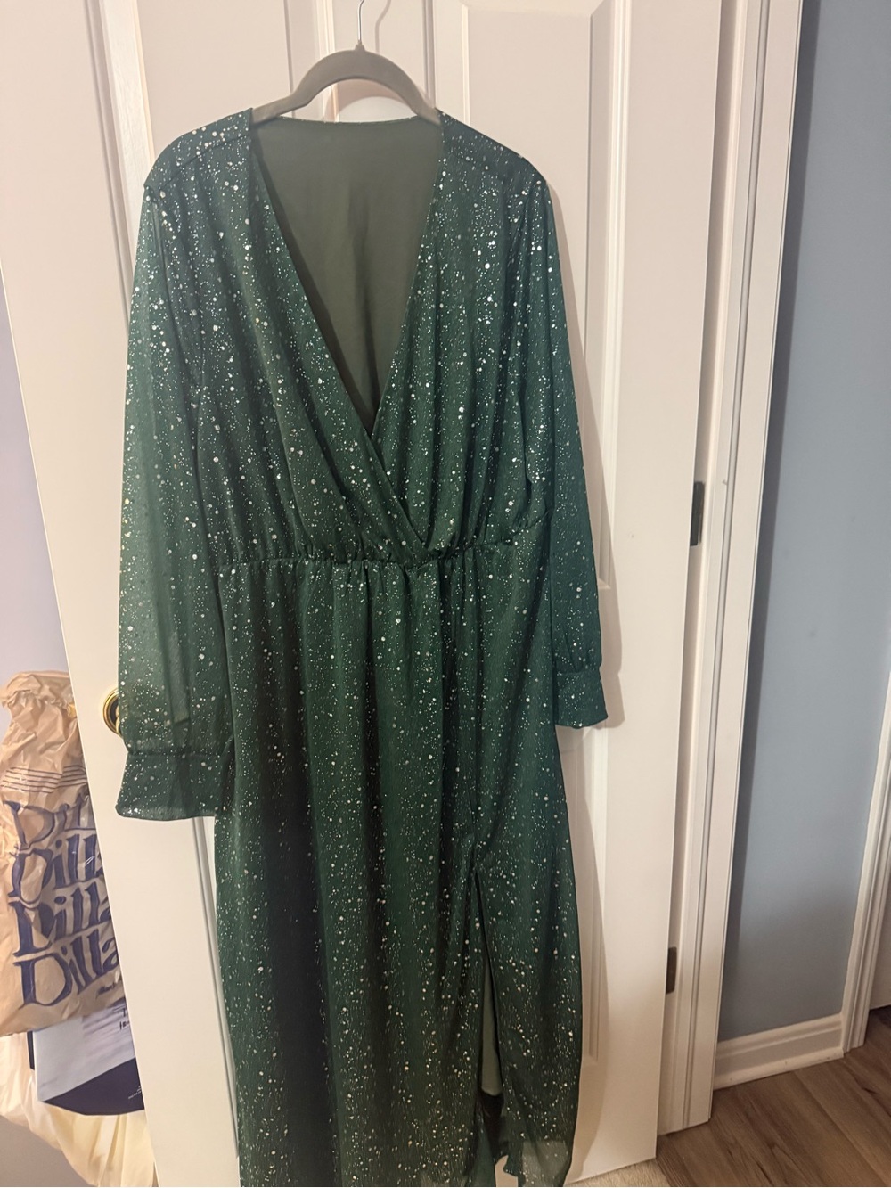 Green Sparkle Wrap Maxi Dress - Elegant Evening Wear never worn